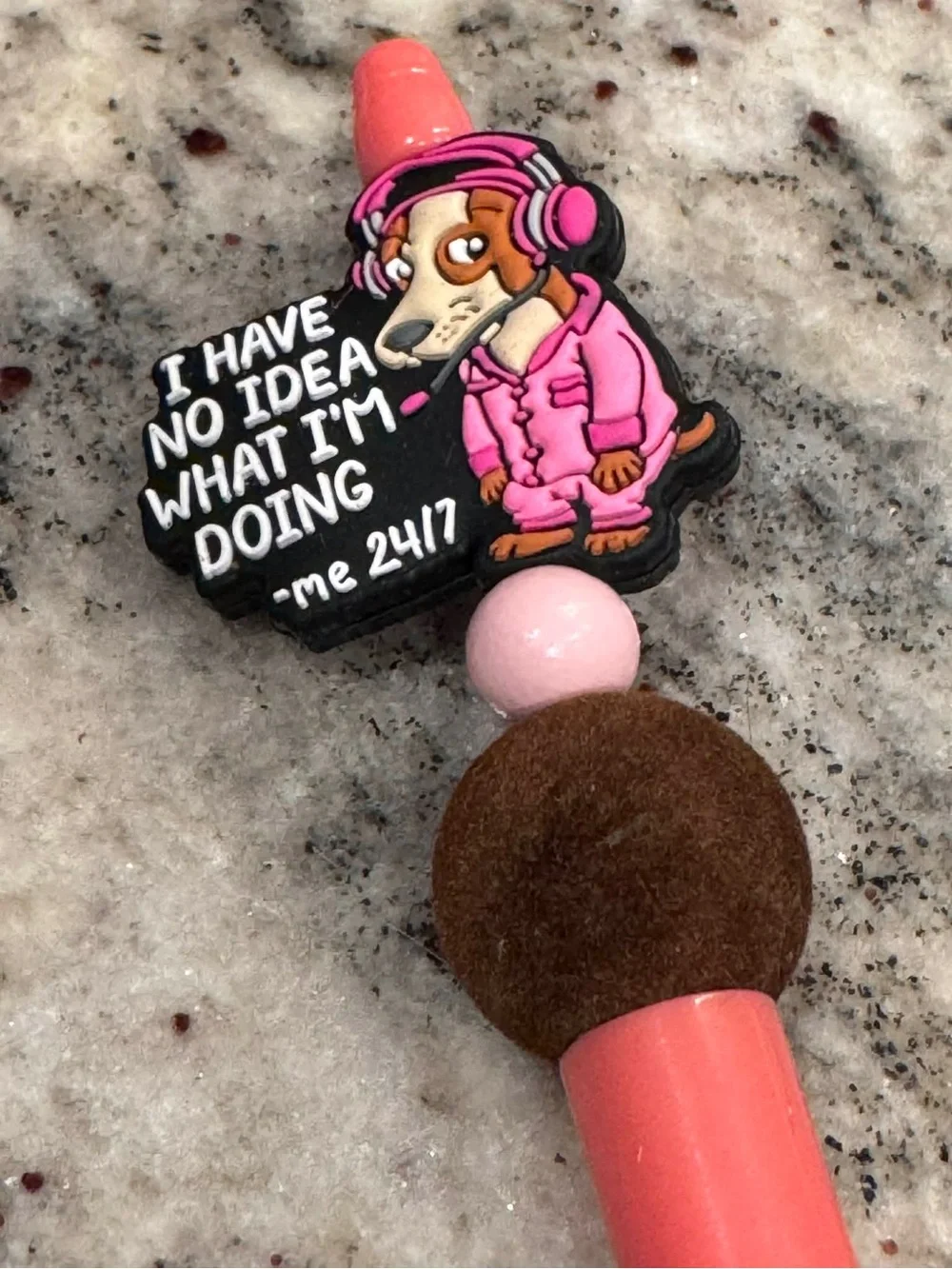 Hand Crafted Pink Beaded Pen with Brown Accent